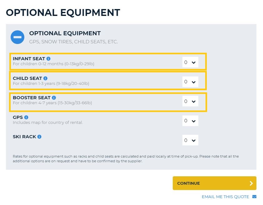 Como adicionar uma cadeira de criança à sua reserva com a Auto Europe