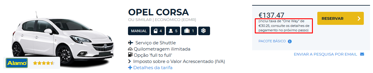 Aluguer de carros com serviço de one way